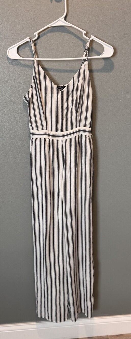 American Eagle Striped Wide-Leg Jumpsuit Size XS Women's Dark Navy/White